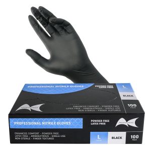 NITRILE BLACK GLOVES - LARGE